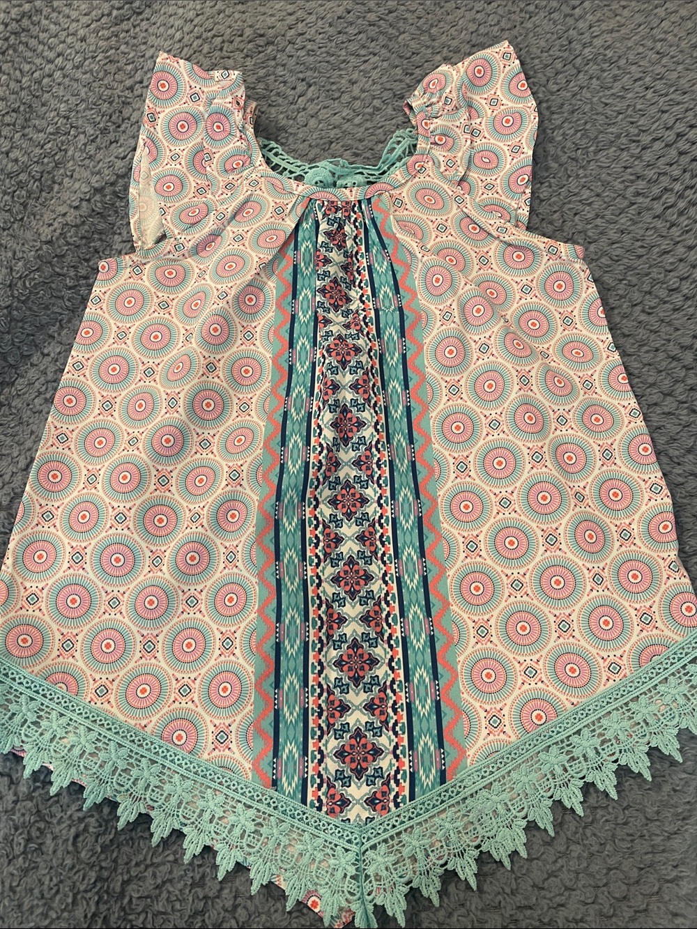Self Esteem Pink and Teal Patterned Girls' Sleeveless Tank